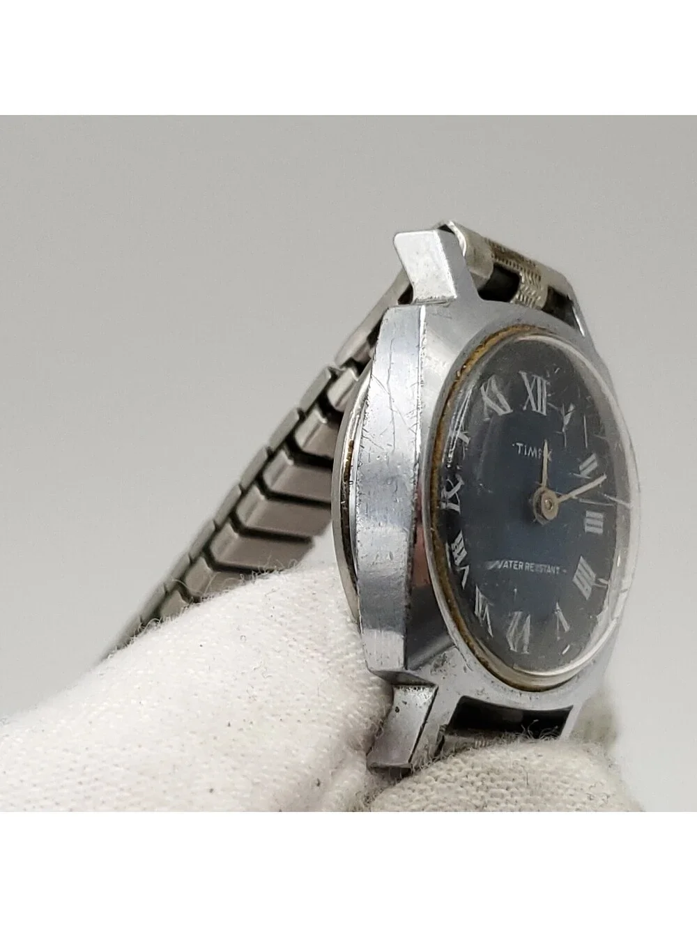 Vintage Timex Mechanical Water-resistant Womens Watch Parts Blue Dial